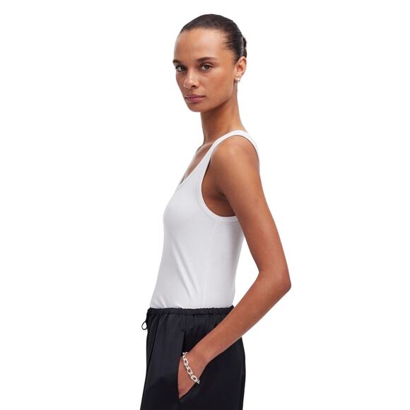 Madewell White Ribbed Scoop Neck Tank Top Size M NWT Modal Blend - Picture 2 of 8